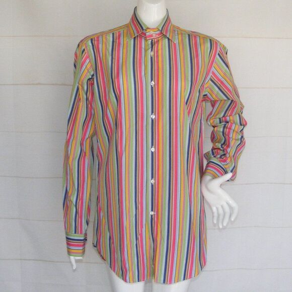 ETRO Shirt, 40/M, Bold Multicolor Stripes, Spread collar, LS, Tall, Button front - Picture 11 of 11